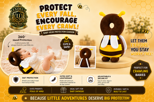 Baby Cute Honey Bee Soft Cushioning Fall Protector Backpack Pack of 1 Yellow & Black Colour, Adjustable Shoulder Belt, Head Protection Back for 6- 18 Month Toddler Babies
